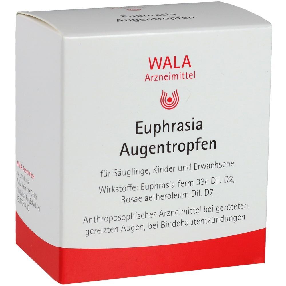 Eine Packung mit Euphrasia Augentropfen für gereizte Augen.