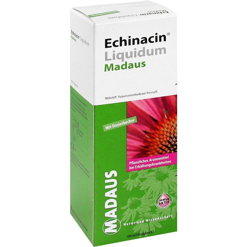 Grüne Verpackung von Echinacea-Medizin mit Blumenbild.