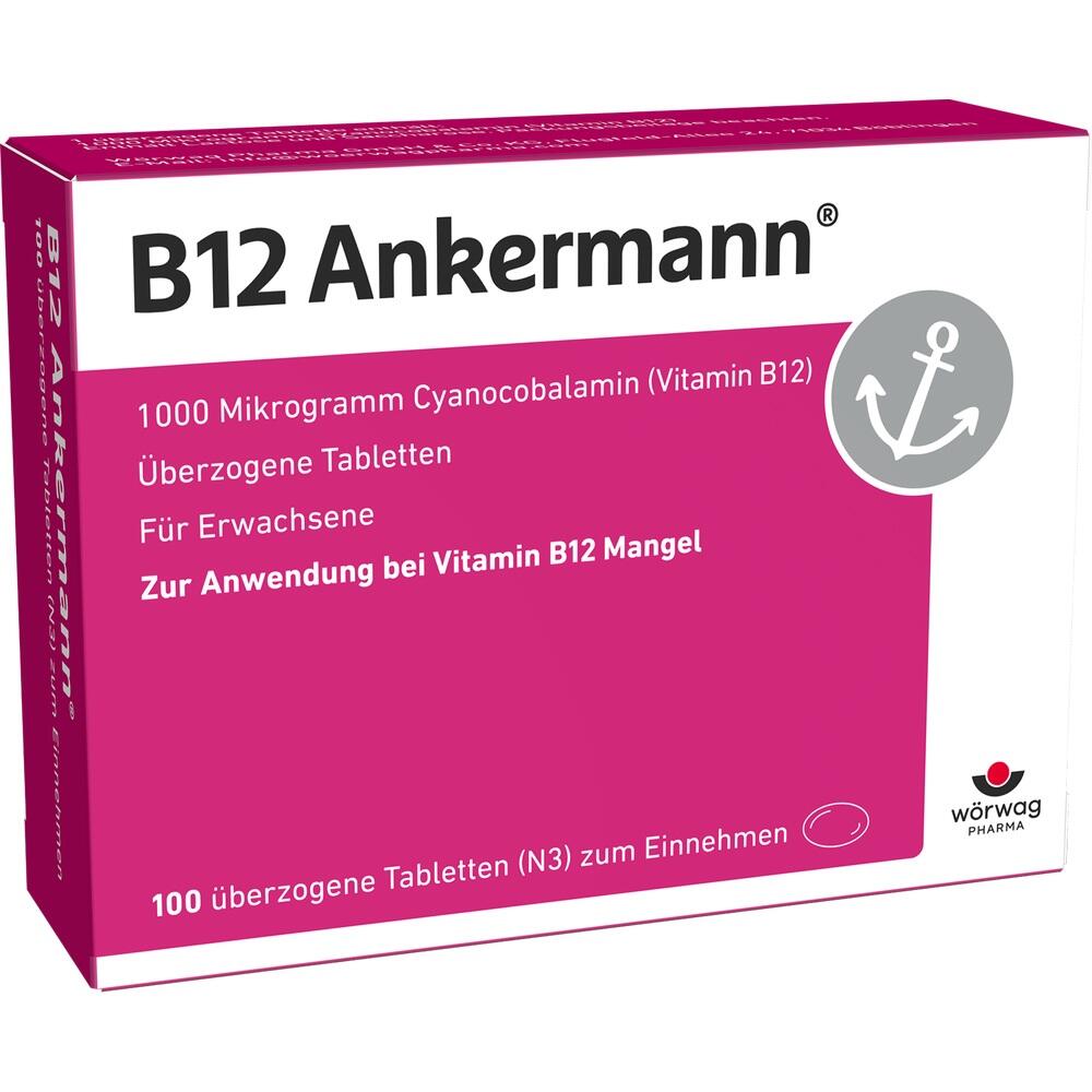 Verpackung von Vitamin B12 Tabletten zur Anwendung bei Vitamin-B12-Mangel.