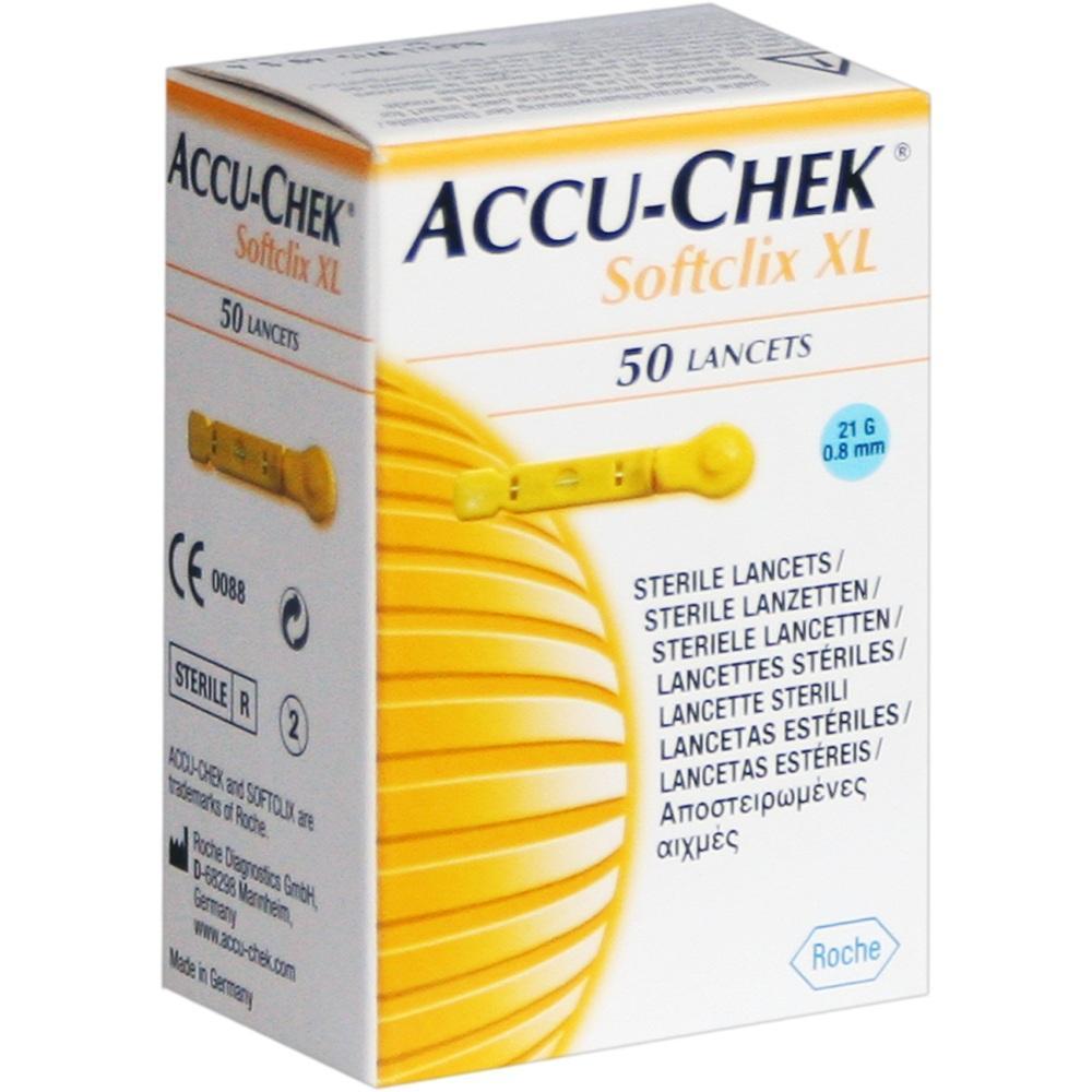 Eine Schachtel mit 50 sterilen Lanzetten von Accu-Chek Softclix XL.