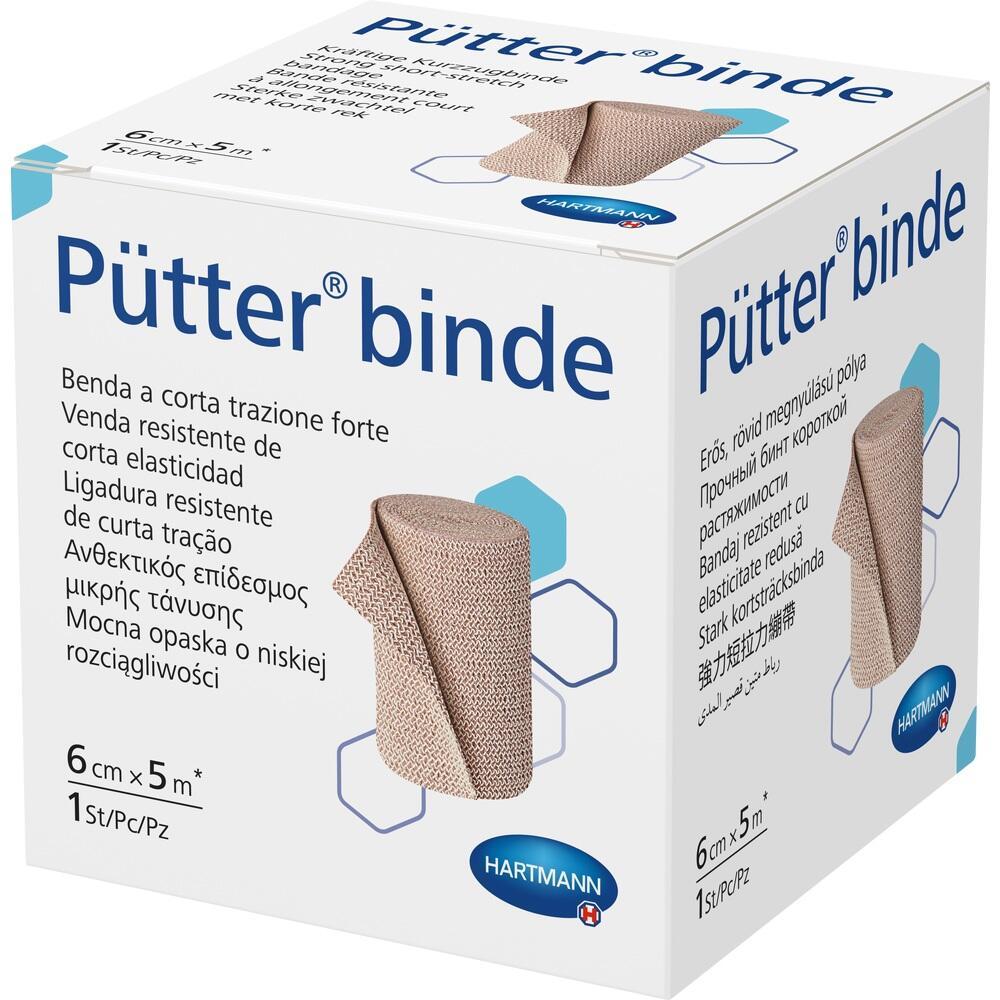 Wei&szlig;e Verpackung mit Aufdruck "P&uuml;tter&reg; binde" und einem Bild einer elastischen Binde.