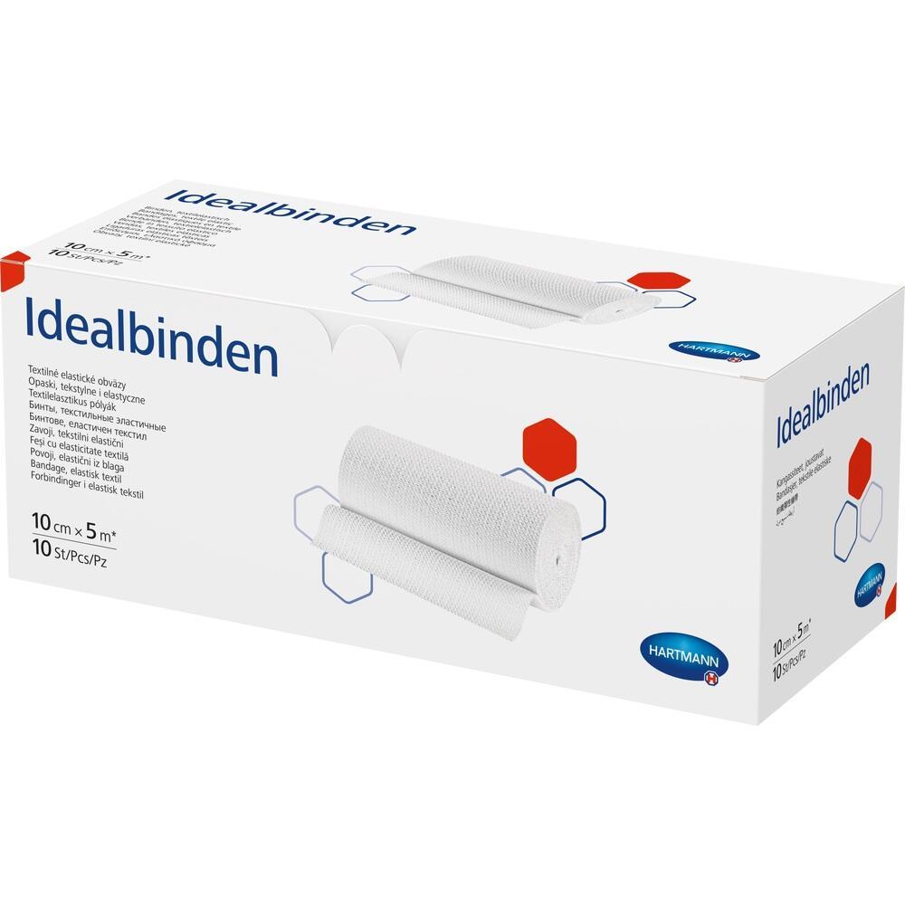 Eine Verpackung von elastischen Idealbinden mit einem Bild der Bandagen darauf.