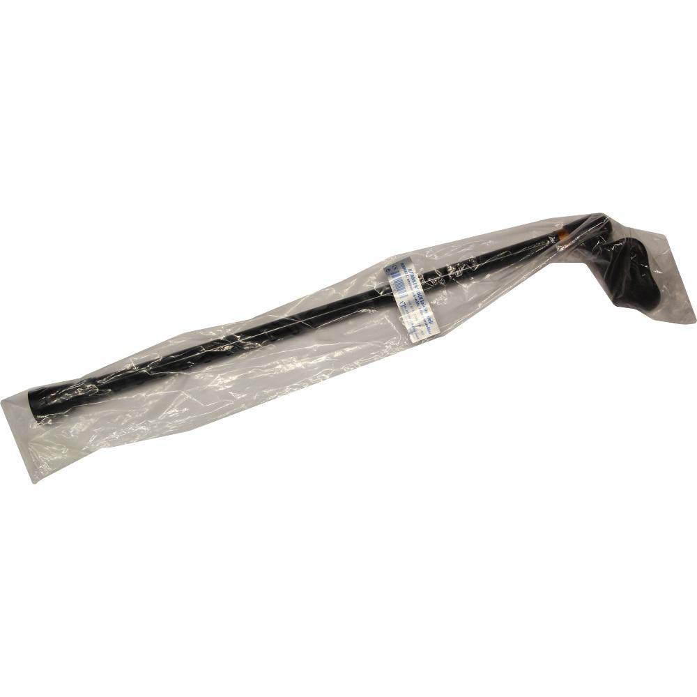 Ein langer, schwarzer Gegenstand in Plastikverpackung.