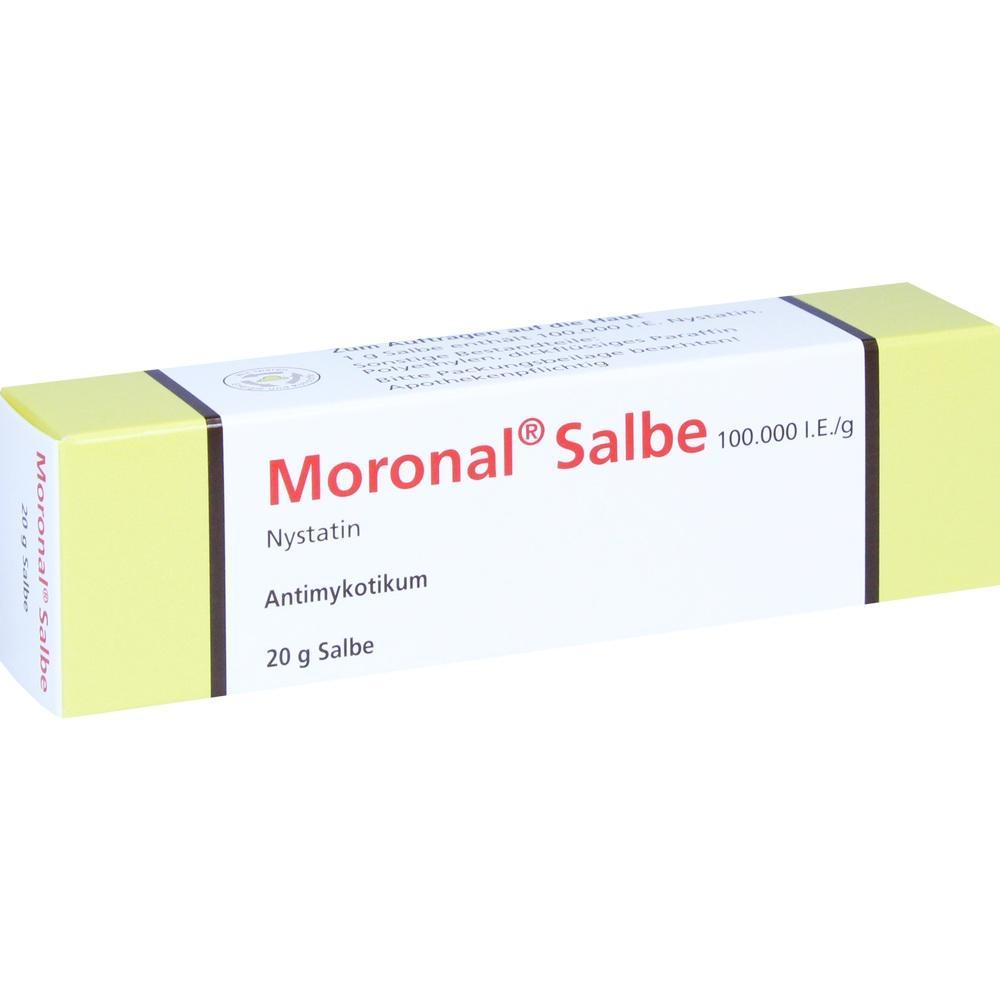 Eine gelbe Schachtel mit der Aufschrift "Moronal Salbe".