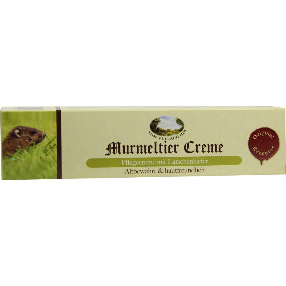 Eine gelbe Verpackung für "Murmeltier Creme" mit einem Bild eines Murmeltiers.
