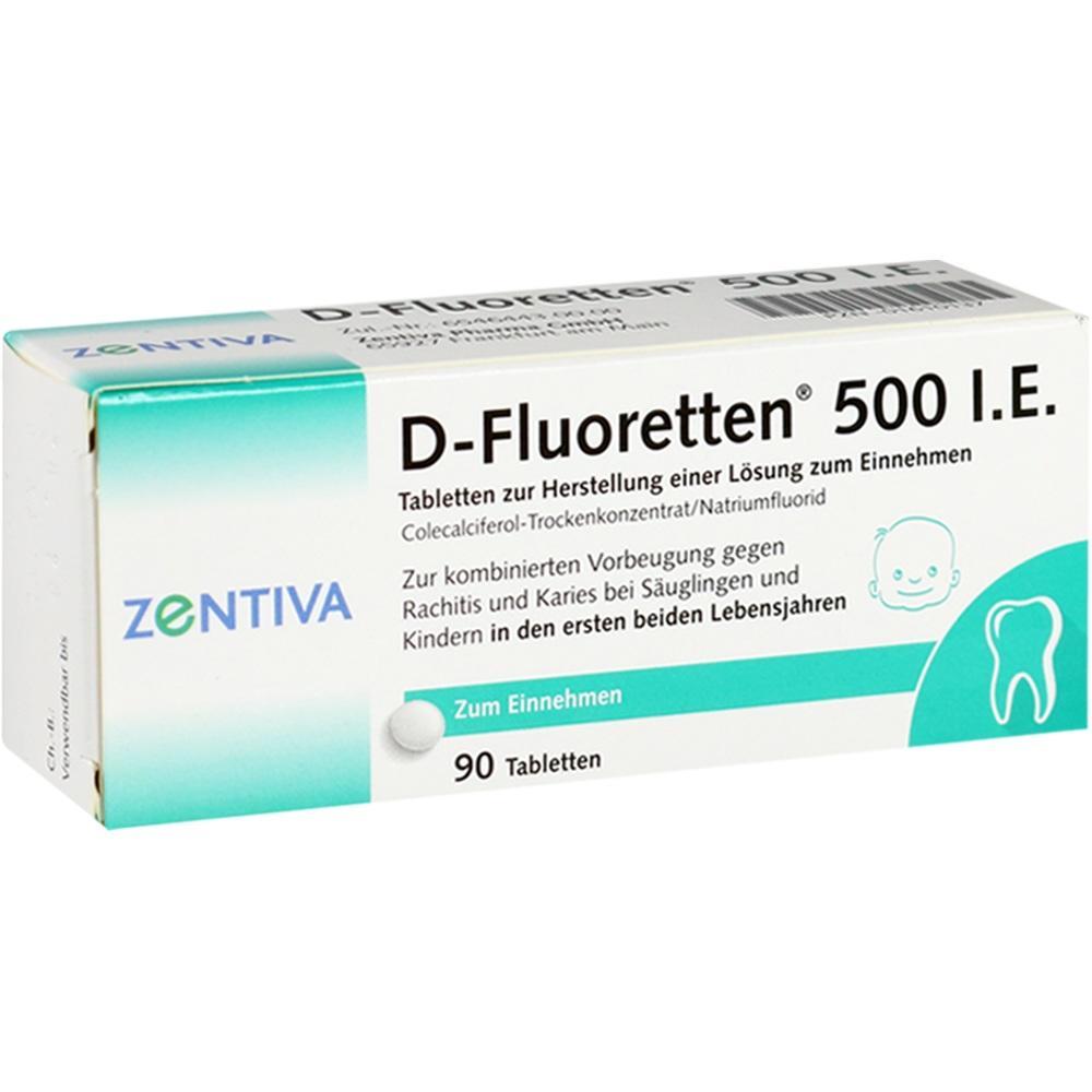 Die Packung enth&auml;lt D-Fluoretten-Tabletten zur Vorbeugung bei Babys und Kleinkindern.
