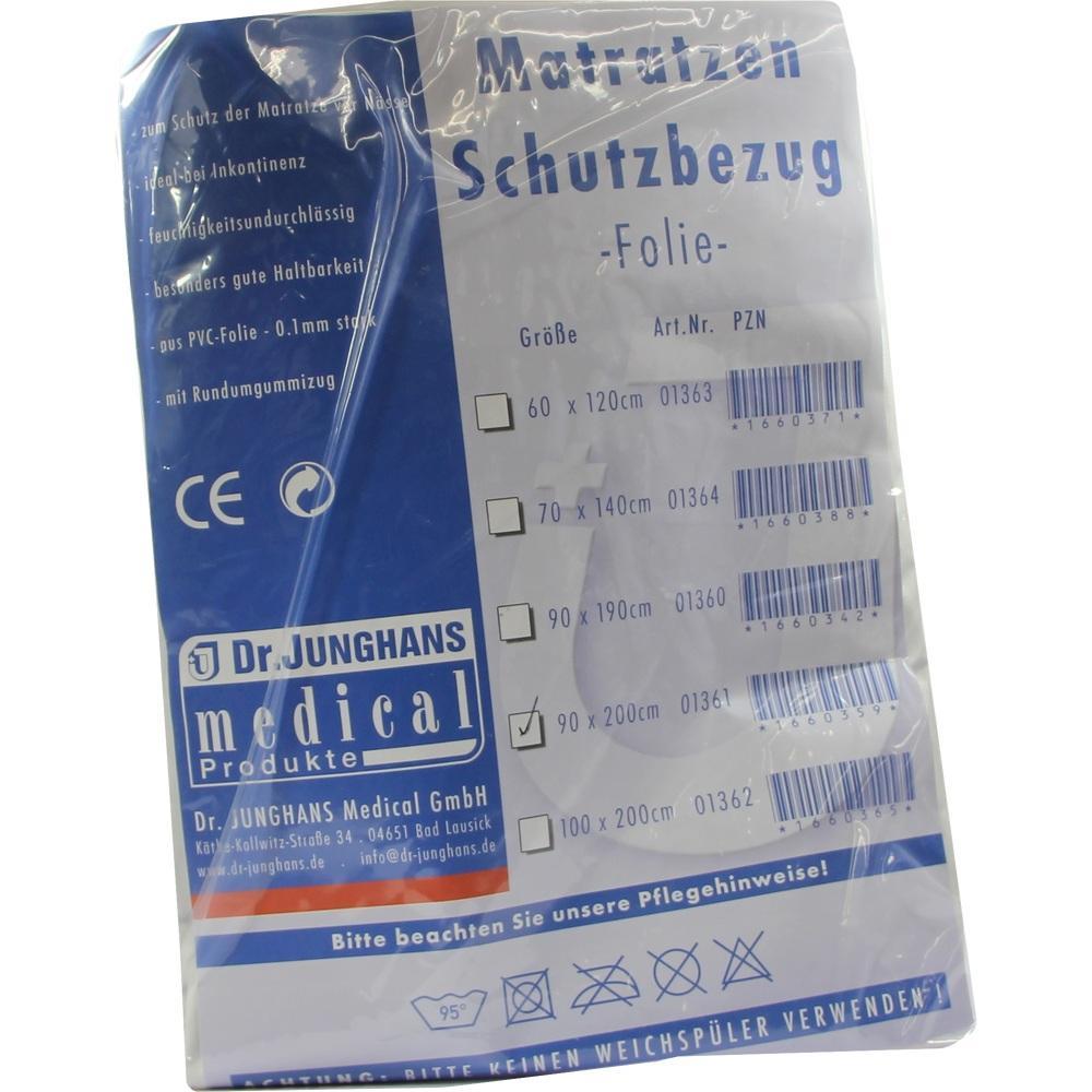 Verpackung eines Matratzenschutzbezugs mit Details zu Größe und Pflegehinweisen.