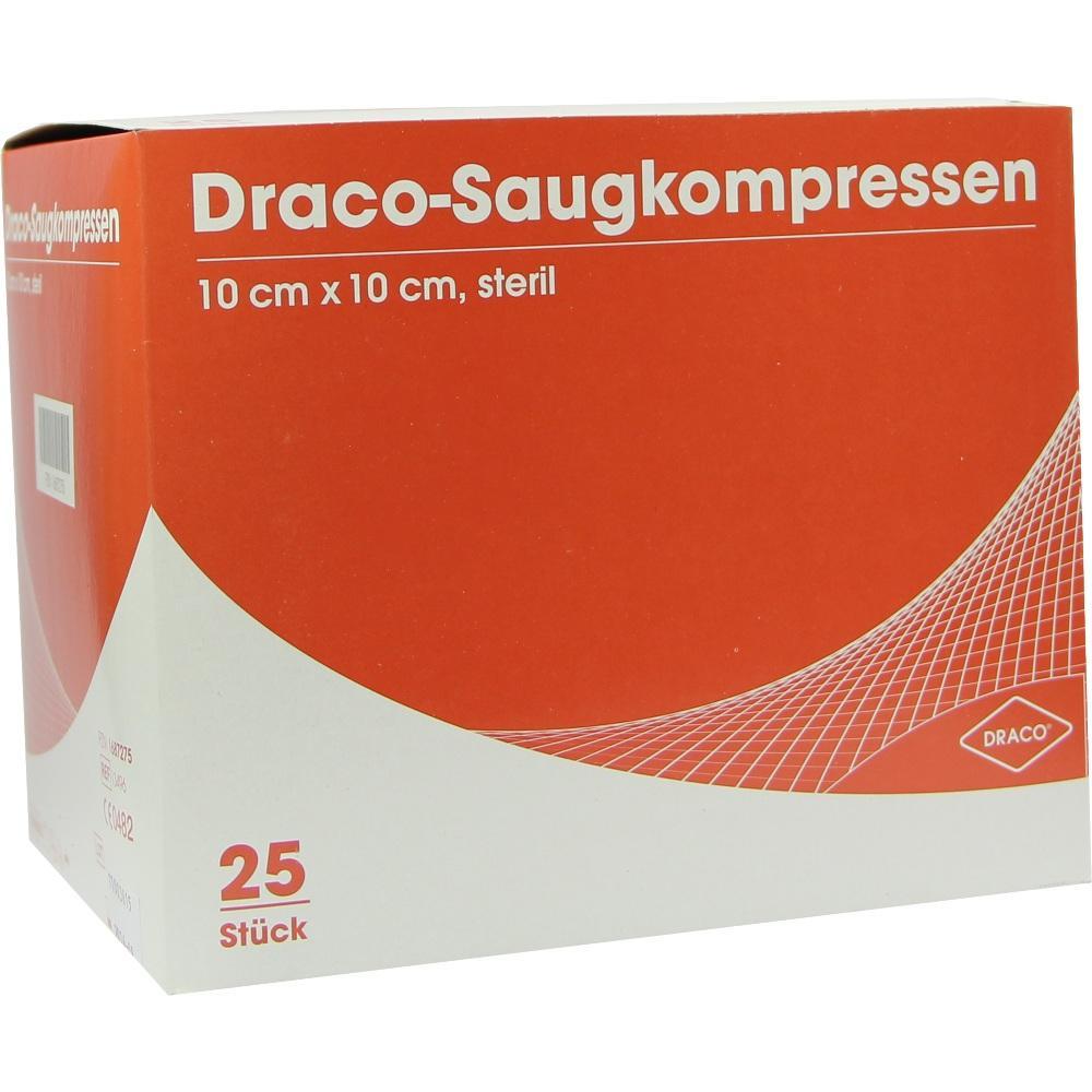 Rote Packung mit 25 sterilen, saugf&auml;higen Kompressen, 10x10 cm.