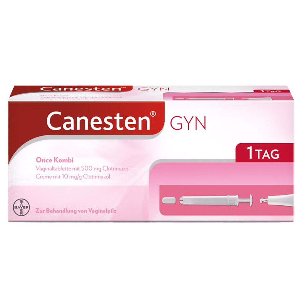 Schachtel für Behandlung gegen Vaginalpilz mit Tablette und Creme.