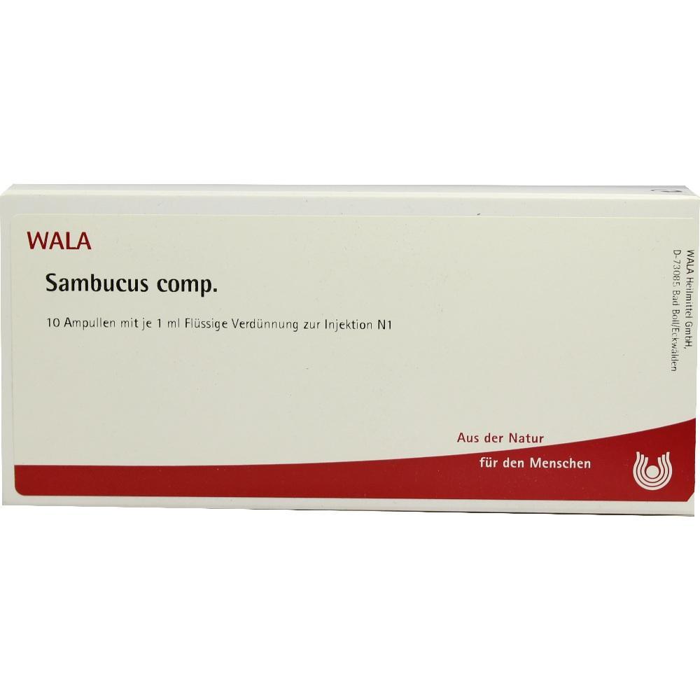 Packung mit 10 Ampullen von WALA Sambucus comp. zur Injektion.