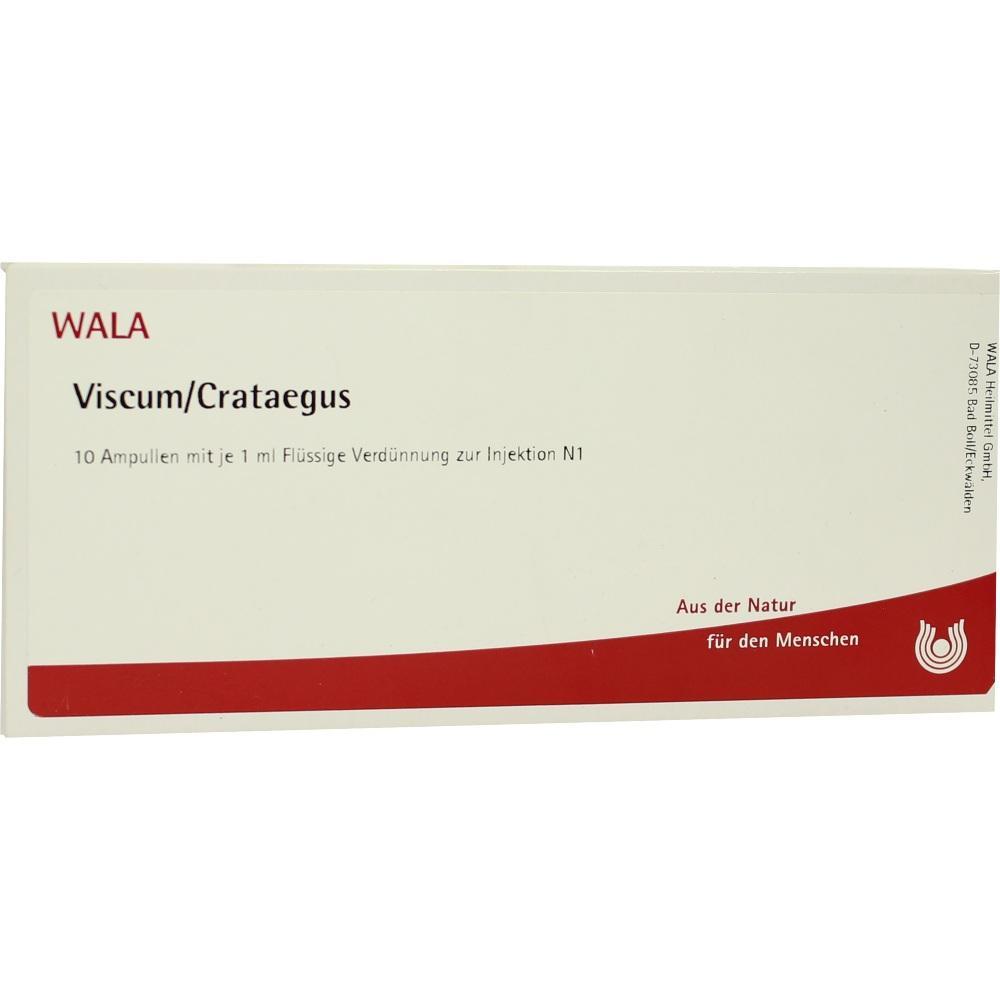 Wei&szlig;e Packung mit roten Akzenten, die Viscum/Crataegus-Ampullen enth&auml;lt.