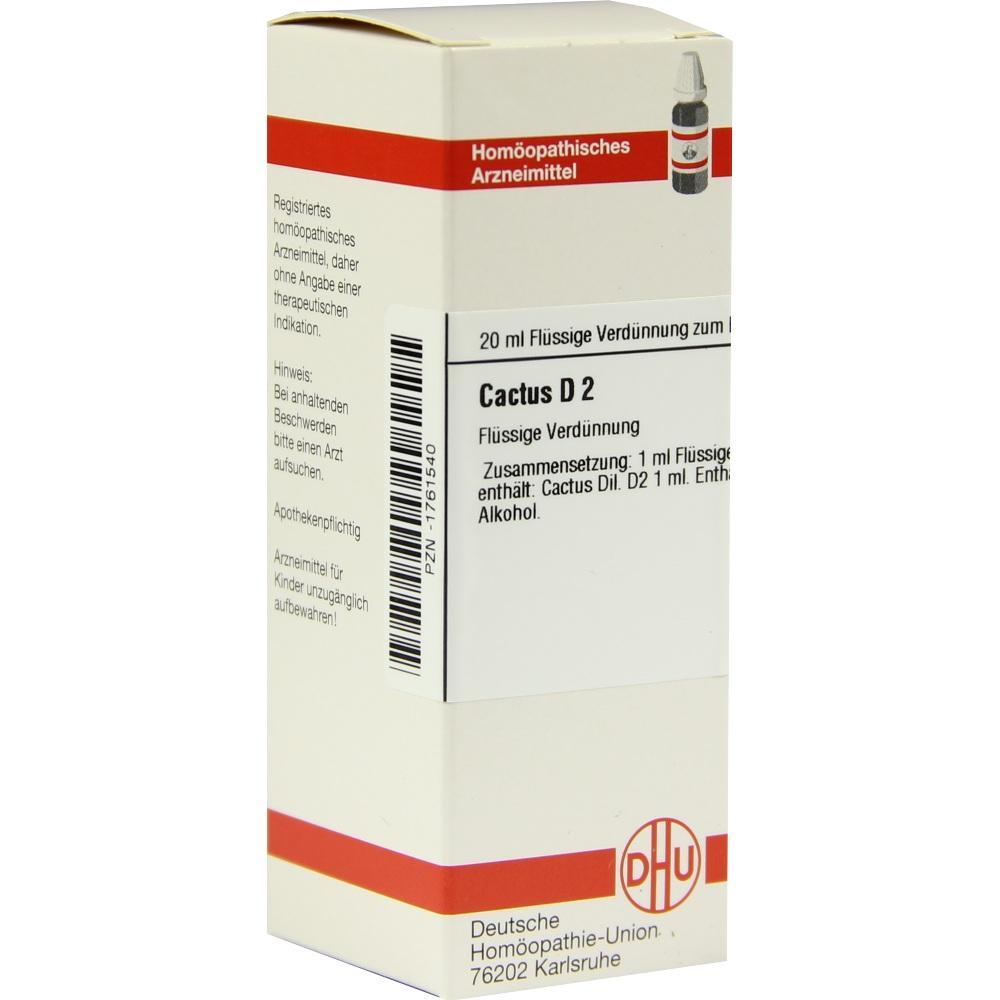 Eine Packung mit homöopathischem Mittel namens Cactus D2, hergestellt von DHU.