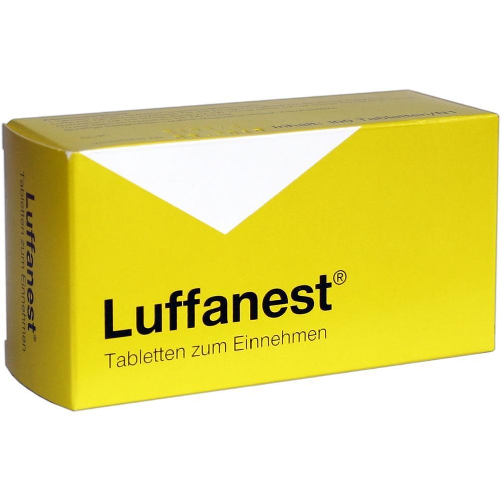 Gelbe Verpackung mit der Aufschrift "Luffanest, Tabletten zum Einnehmen".