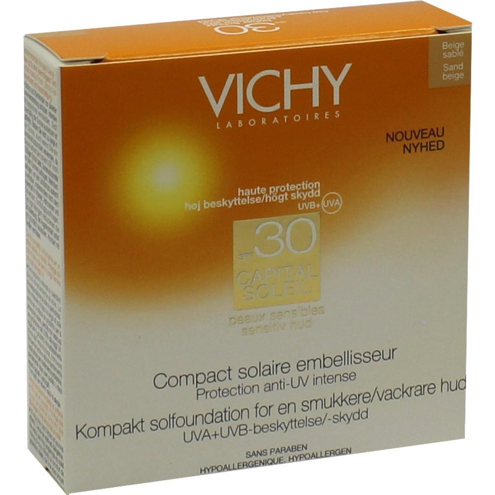 Orange Schachtel mit Vichy Sonnencreme SPF 30 für sensible Haut.