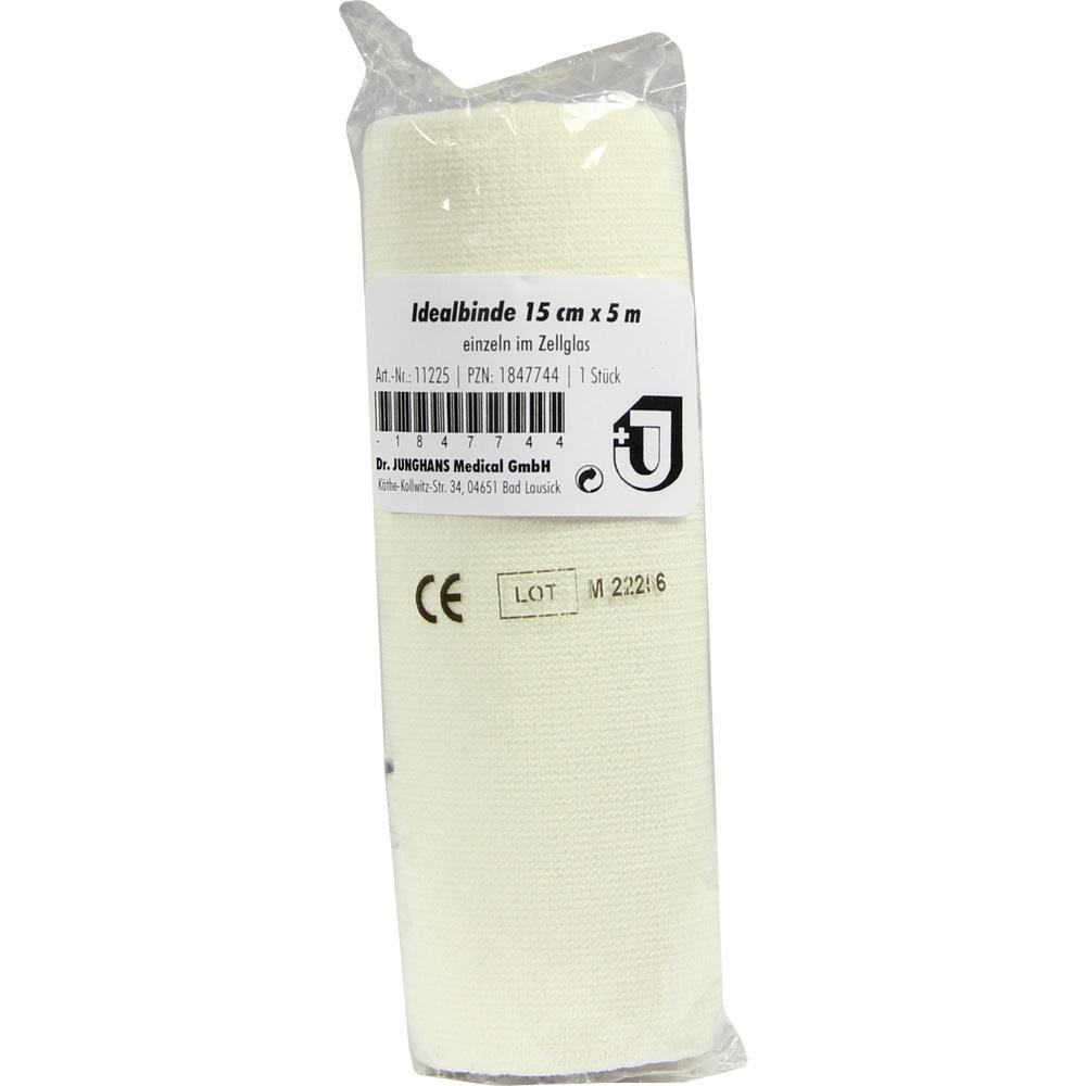 Eine weiße, verpackte Idealbinde, 15 cm breit und 5 m lang.