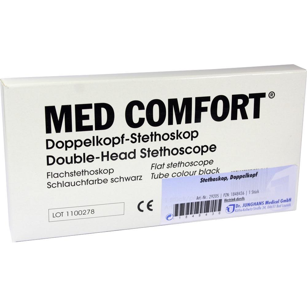 Die Verpackung zeigt ein Doppelkopf-Stethoskop von MED COMFORT.