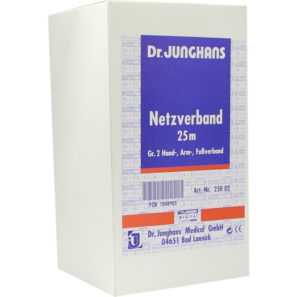 Weiße Verpackung mit blauem Etikett für einen 25 Meter langen Netzverband.