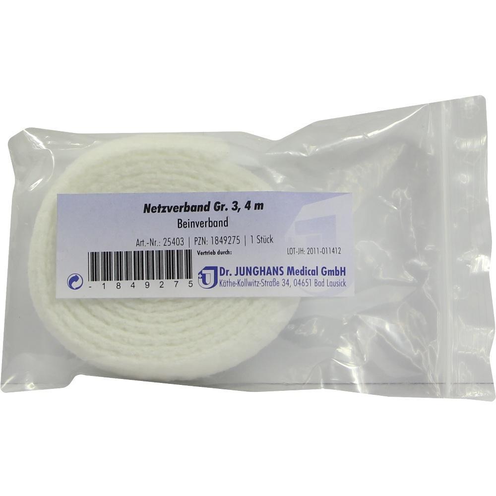 Eine Packung mit einem weißen Netzverband für das Bein.
