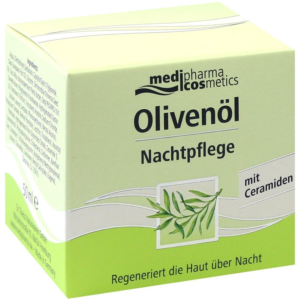 Grüne Verpackung von Olivenöl-Nachtpflege mit Ceramiden.