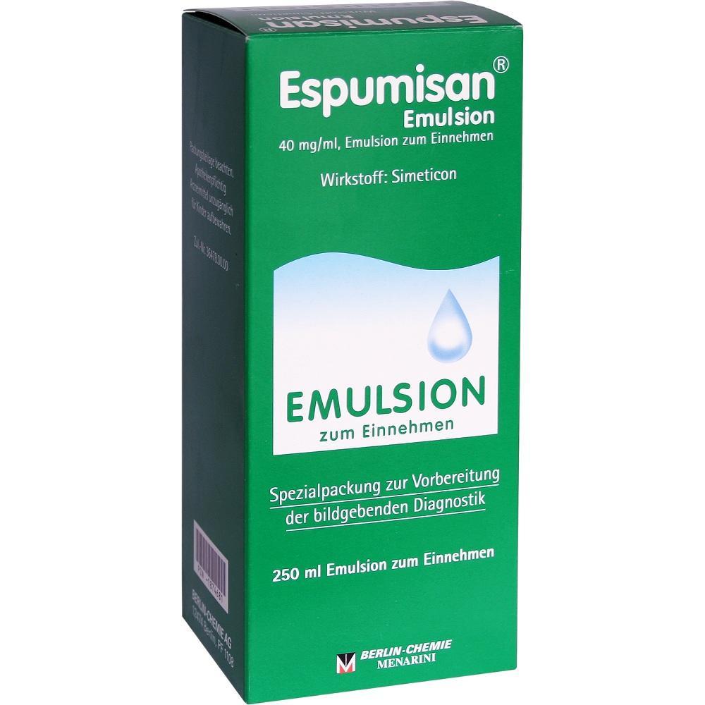 Gr&uuml;ne Verpackung von Espumisan Emulsion zur Einnahme, 250 ml.