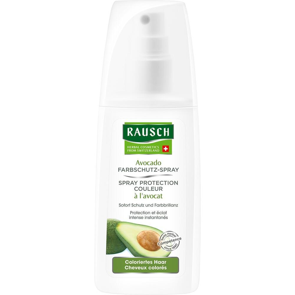 Eine wei&szlig;e Flasche Rausch Avocado Farbschutz-Spray f&uuml;r gef&auml;rbtes Haar.