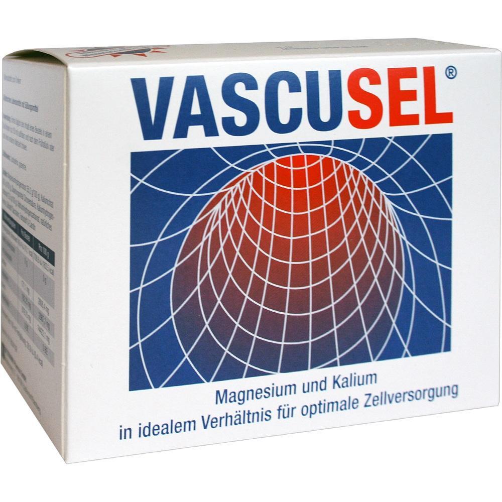 Eine Verpackung mit der Aufschrift "Vascusel" und einem Netz-Muster.