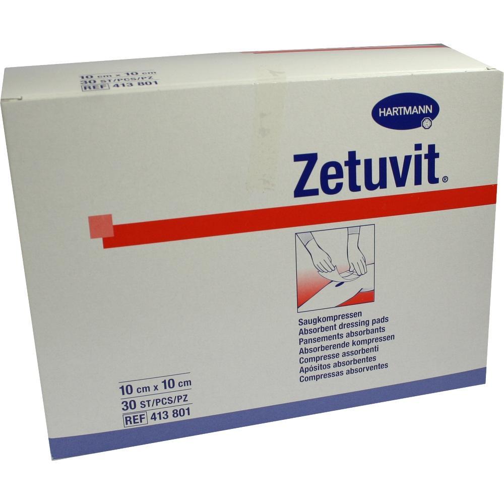 Wei&szlig;e Verpackung von Zetuvit Saugkompressen der Marke Hartmann.