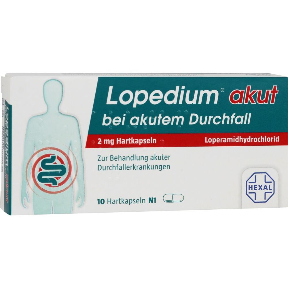 Eine Packung Lopedium für akuten Durchfall ab 12 Jahren.