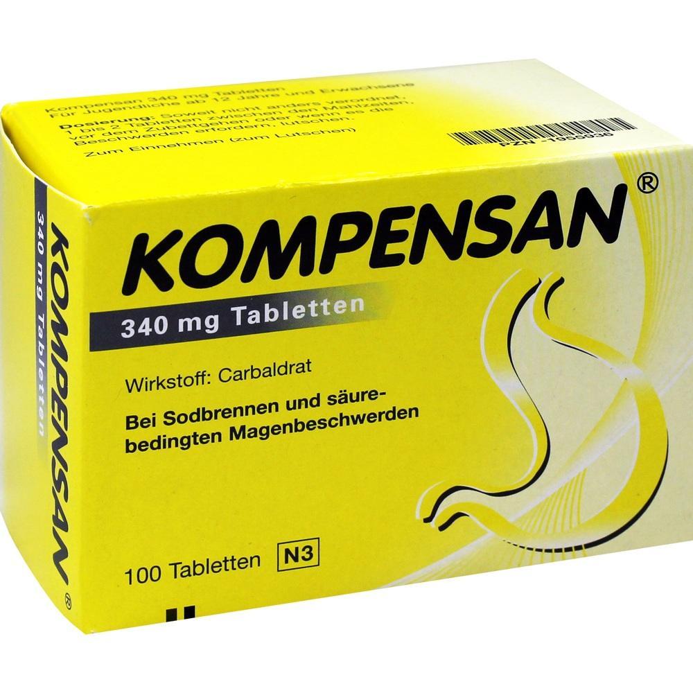 Gelbe Schachtel mit Tabletten gegen Sodbrennen und Magenbeschwerden.