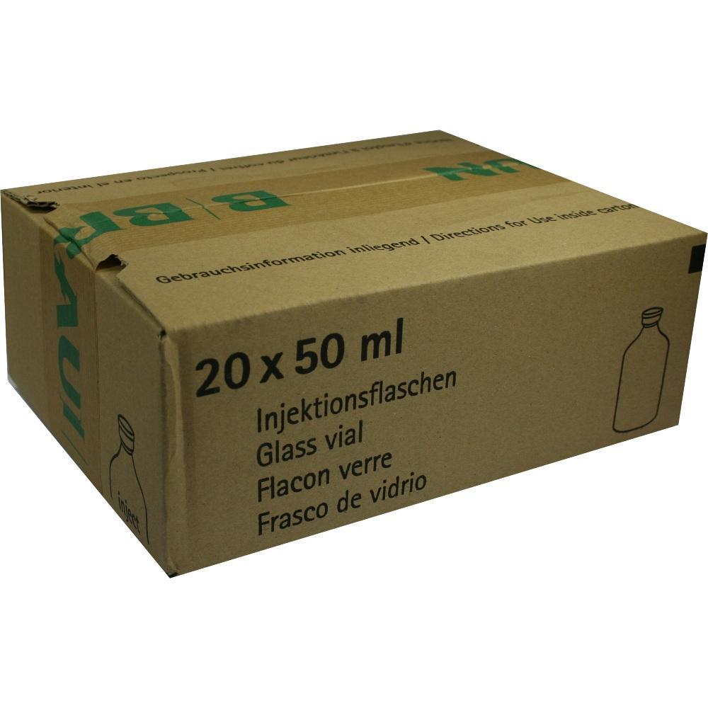 Karton mit der Aufschrift "20 x 50 ml Injektionsflaschen" in mehreren Sprachen.