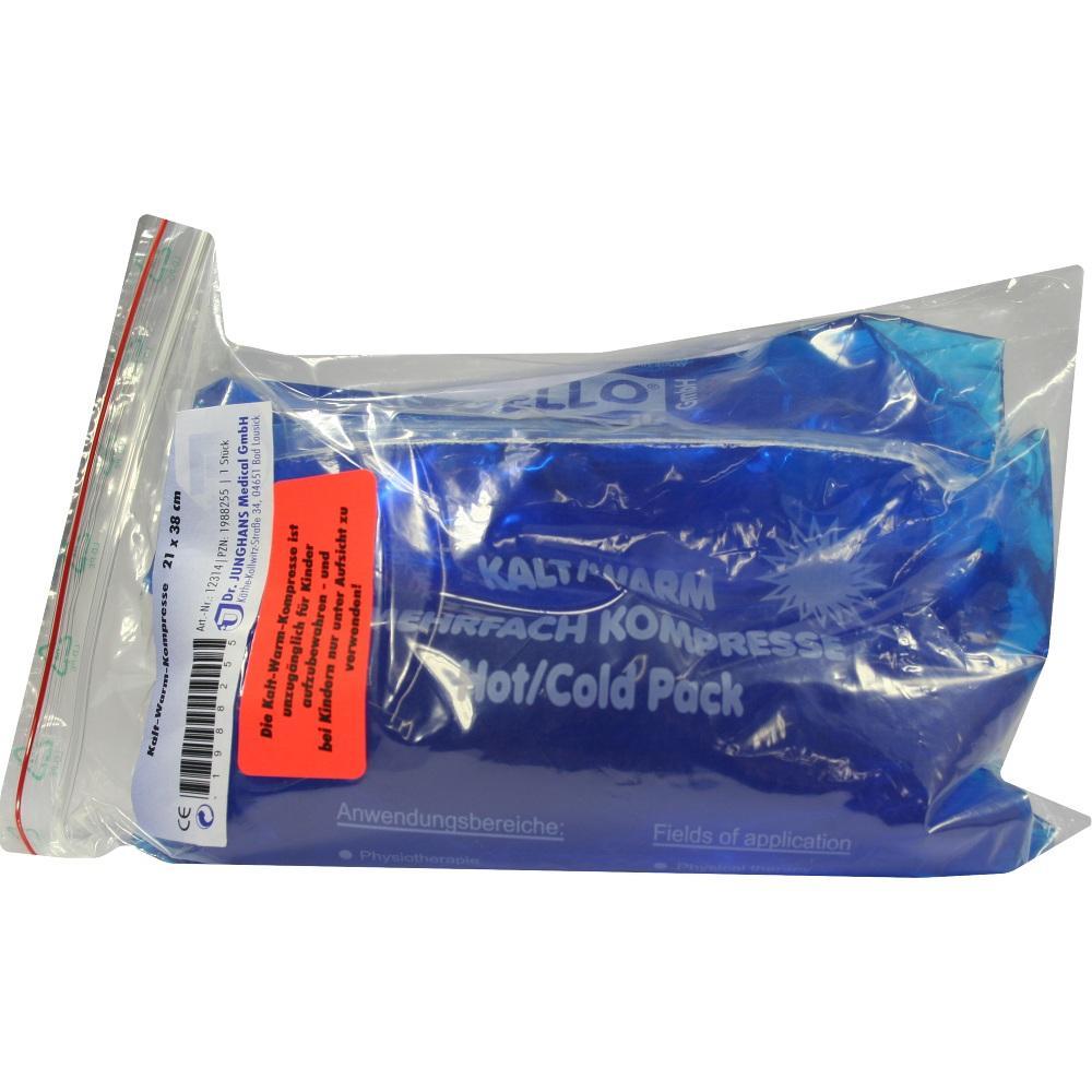 Ein blaues Kühl- und Wärmepad in einer durchsichtigen Plastiktüte.