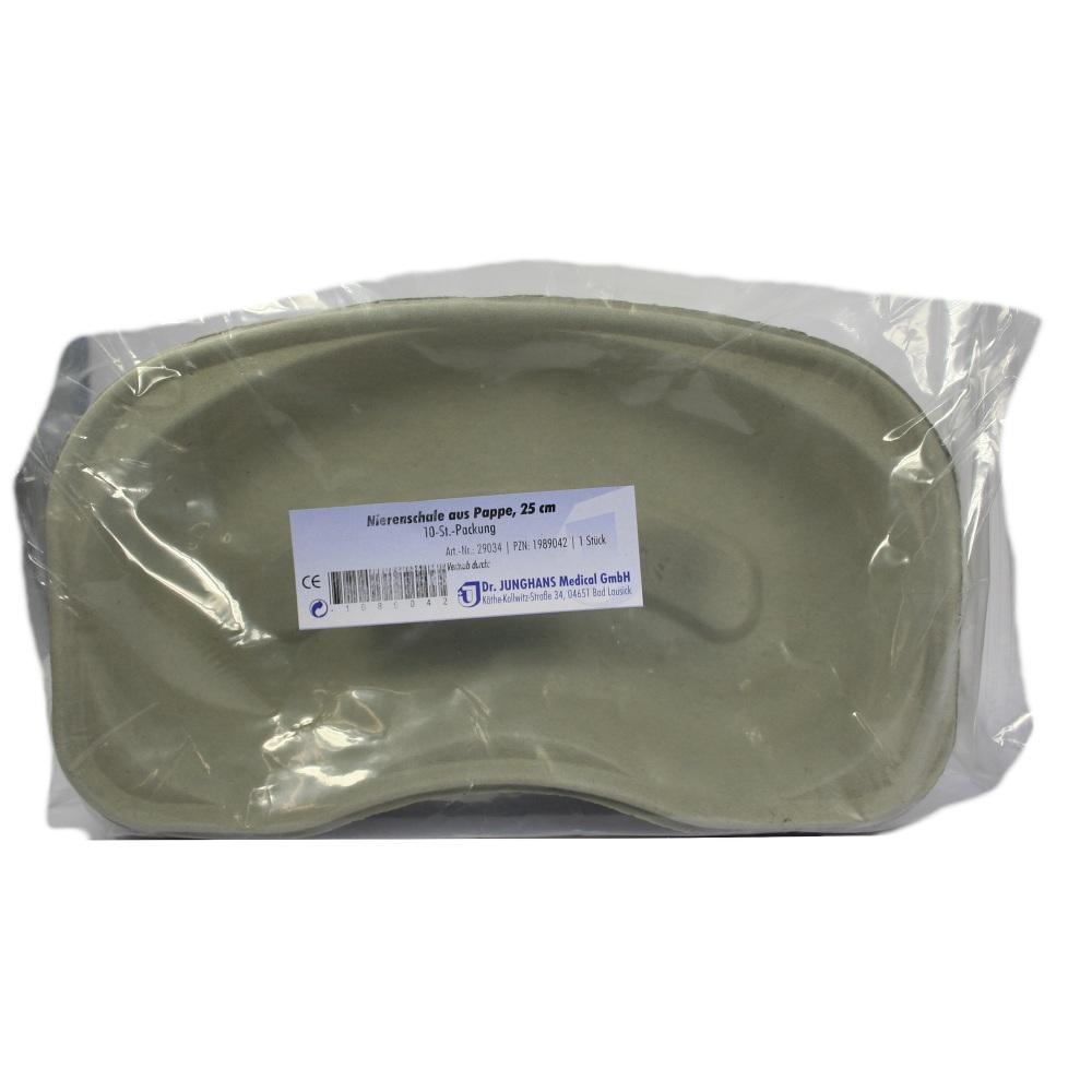 Nierenschale aus Pappe in Plastikverpackung, 25 cm lang.