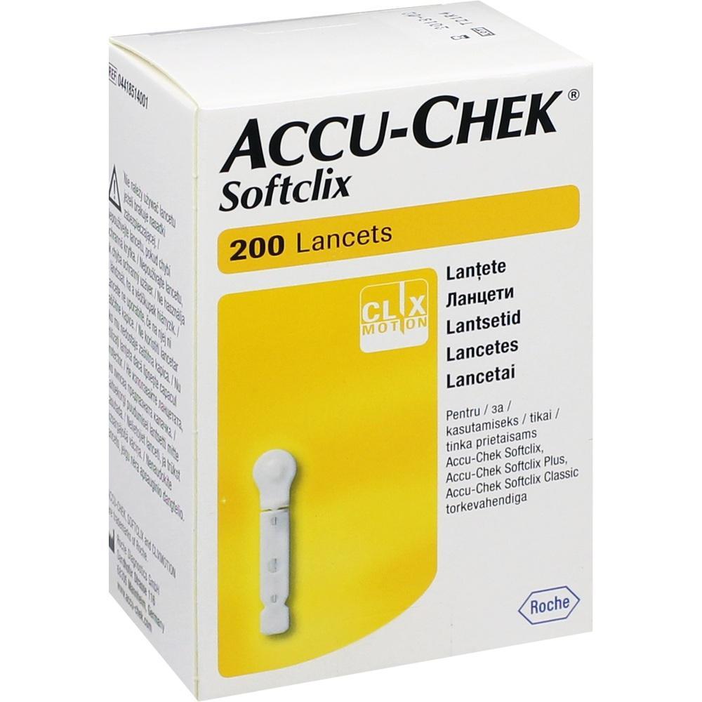 Eine gelbe Schachtel von Accu-Chek Softclix mit 200 Lanzetten.