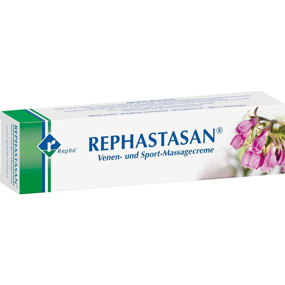 Eine wei&szlig;e Verpackung einer Venen- und Sport-Massagecreme mit lila Bl&uuml;ten.