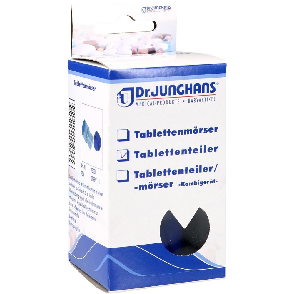 Weiße Verpackung von Dr. Junghans mit Tablettenteiler-Funktion.