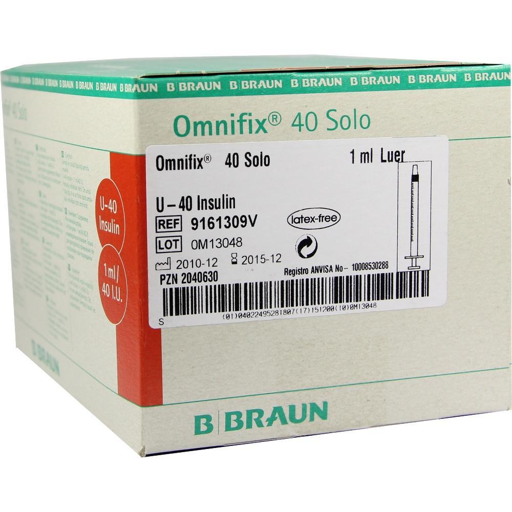 Eine Packung Omnifix 40 Solo Insulinspritzen von B. Braun.