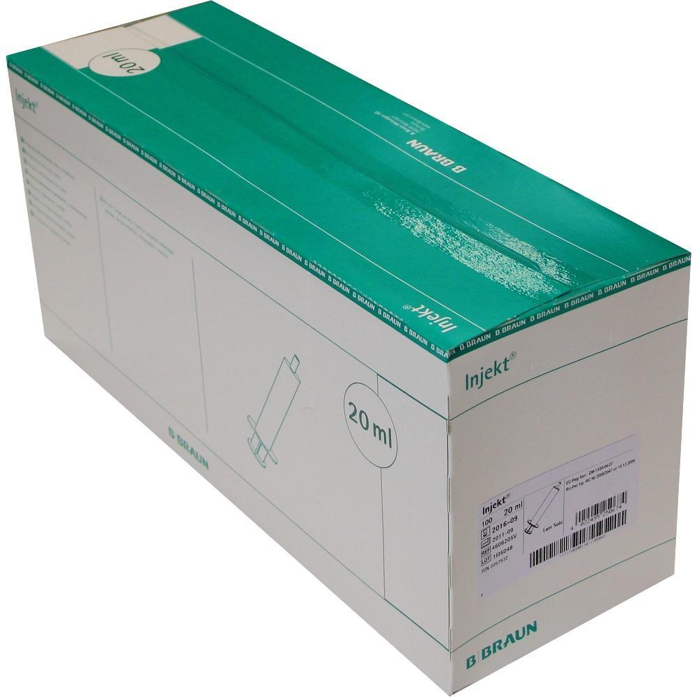 Eine Schachtel mit 20-ml-Spritzen von der Marke B. Braun.