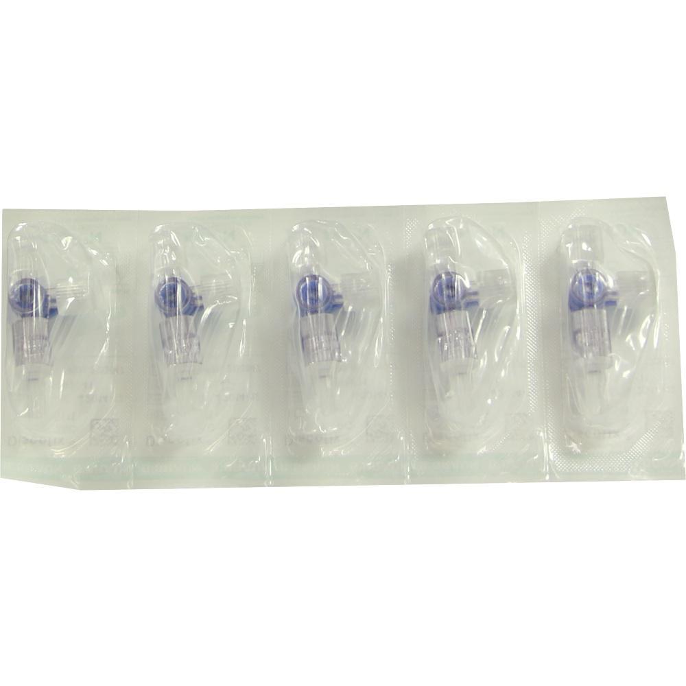 F&uuml;nf medizinische Ventile sind einzeln in Plastik eingeschwei&szlig;t.