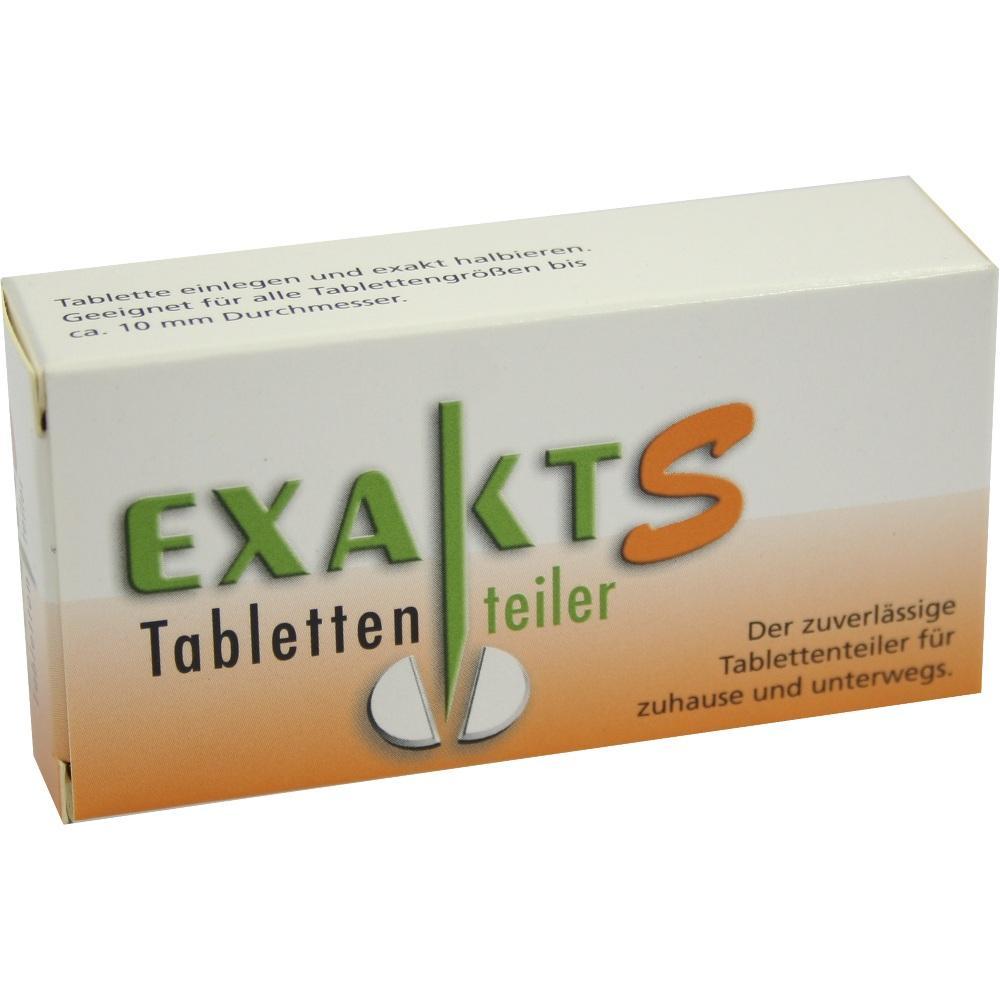 Ein Tablettenteiler in einer Verpackung mit der Aufschrift "EXAKT Tablettenteiler".
