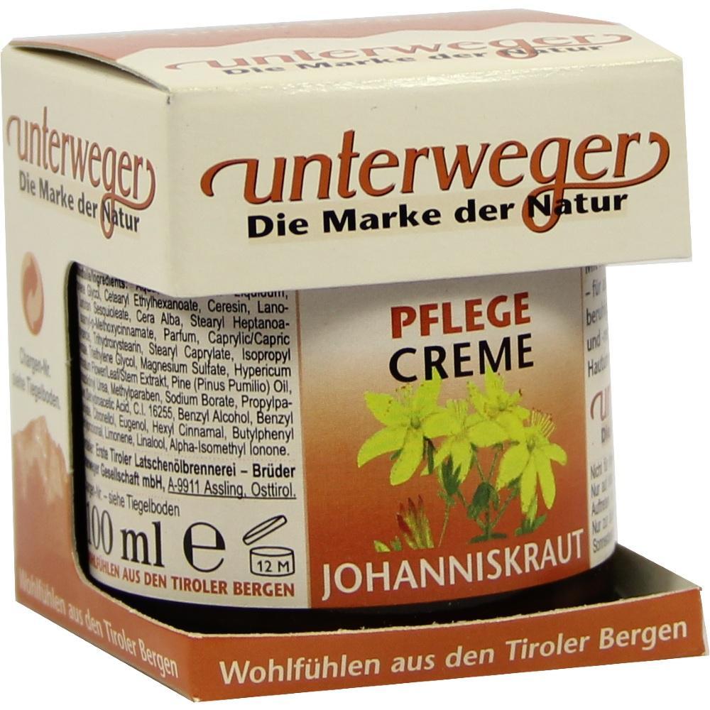 Eine Pflegecreme in einer weißen Verpackung mit Johanniskrautmotiv.