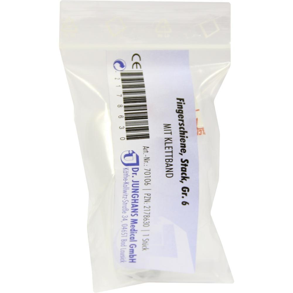 Eine Fingerschiene mit Klettband in Größe 6 ist in einer Plastikverpackung.