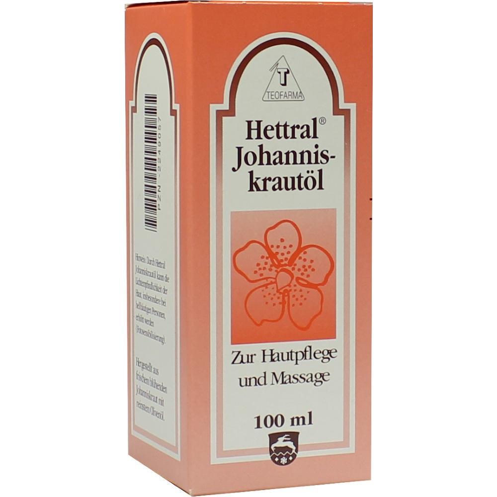 Eine rosa Packung Johanniskrautöl für Hautpflege und Massage, 100 ml.