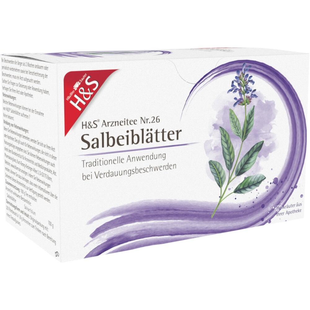 Verpackung von H&S Salbeiblätter-Tee gegen Verdauungsbeschwerden und Entzündungen.