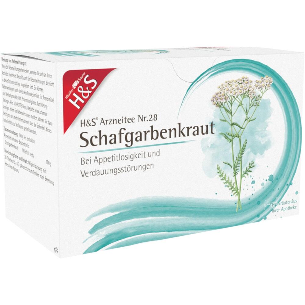 Eine Packung H&S Schafgarbenkraut-Arzneitee gegen Appetitlosigkeit und Verdauungsstörungen.