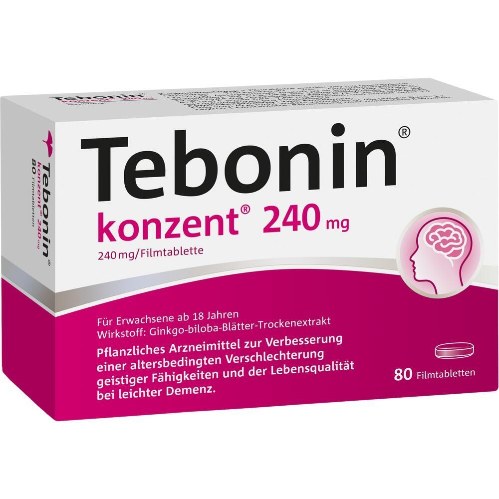 Verpackung eines pflanzlichen Arzneimittels namens Tebonin gegen Gedächtnisprobleme.