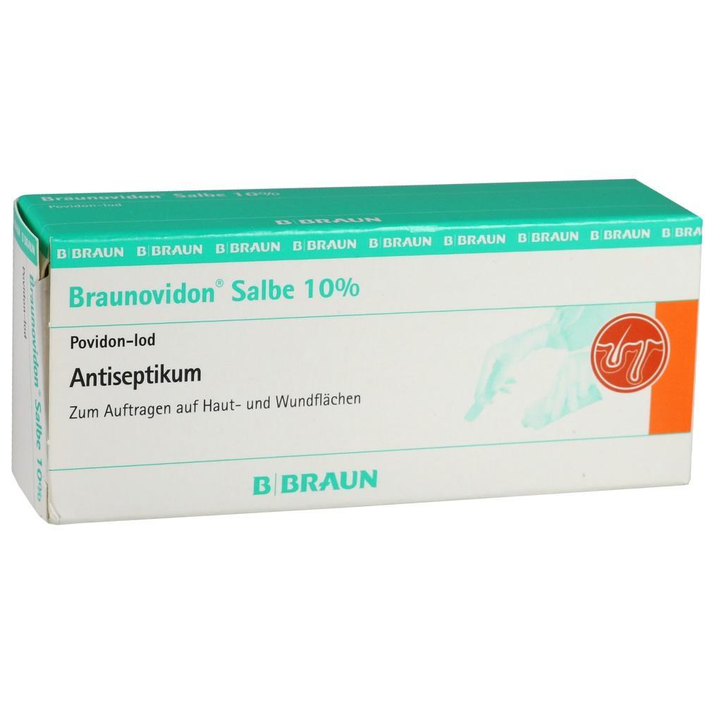 Die Verpackung zeigt eine antiseptische Salbe zum Auftragen auf Haut und Wunden.