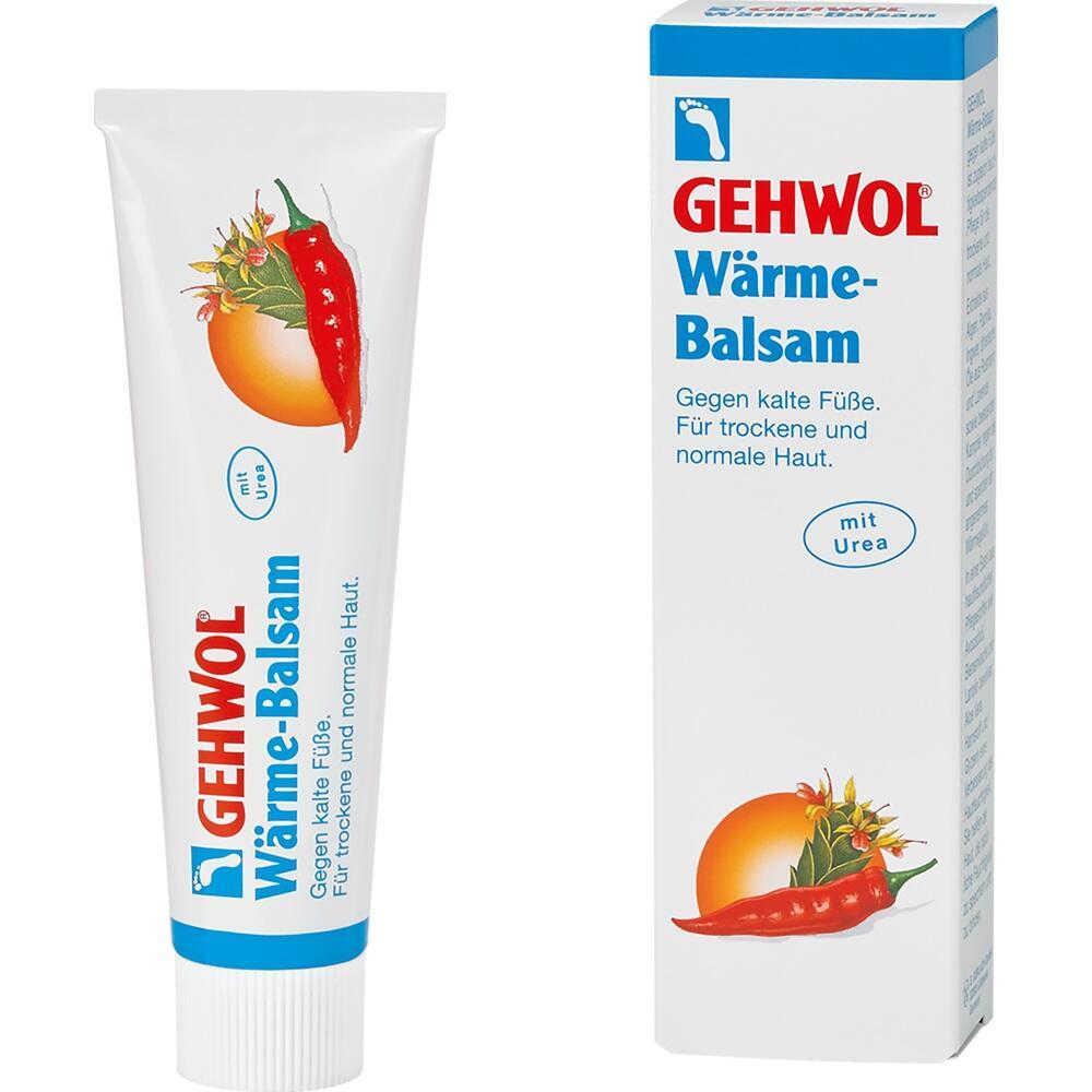 Weiße Tube und Schachtel Gehwol Wärme-Balsam mit rotem Chili-Design.