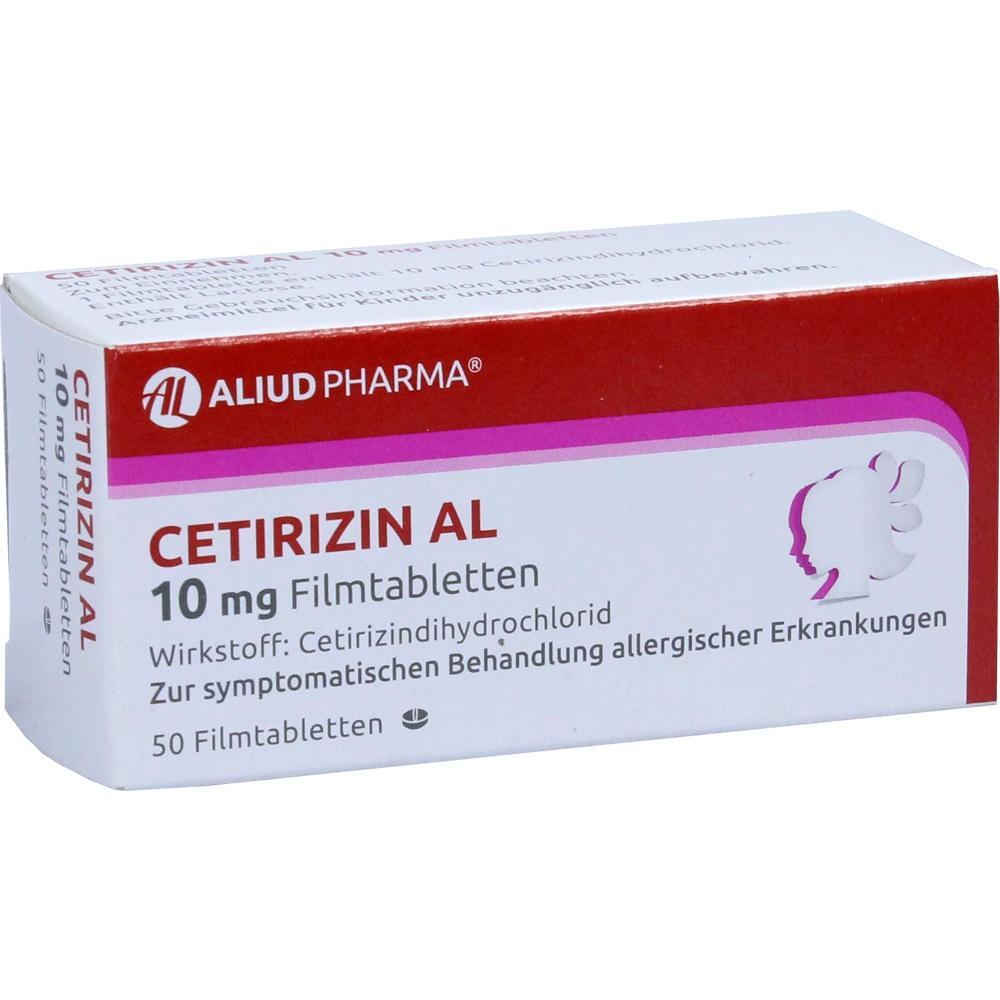 Packung Cetirizin-Tabletten zur Behandlung von Allergien.