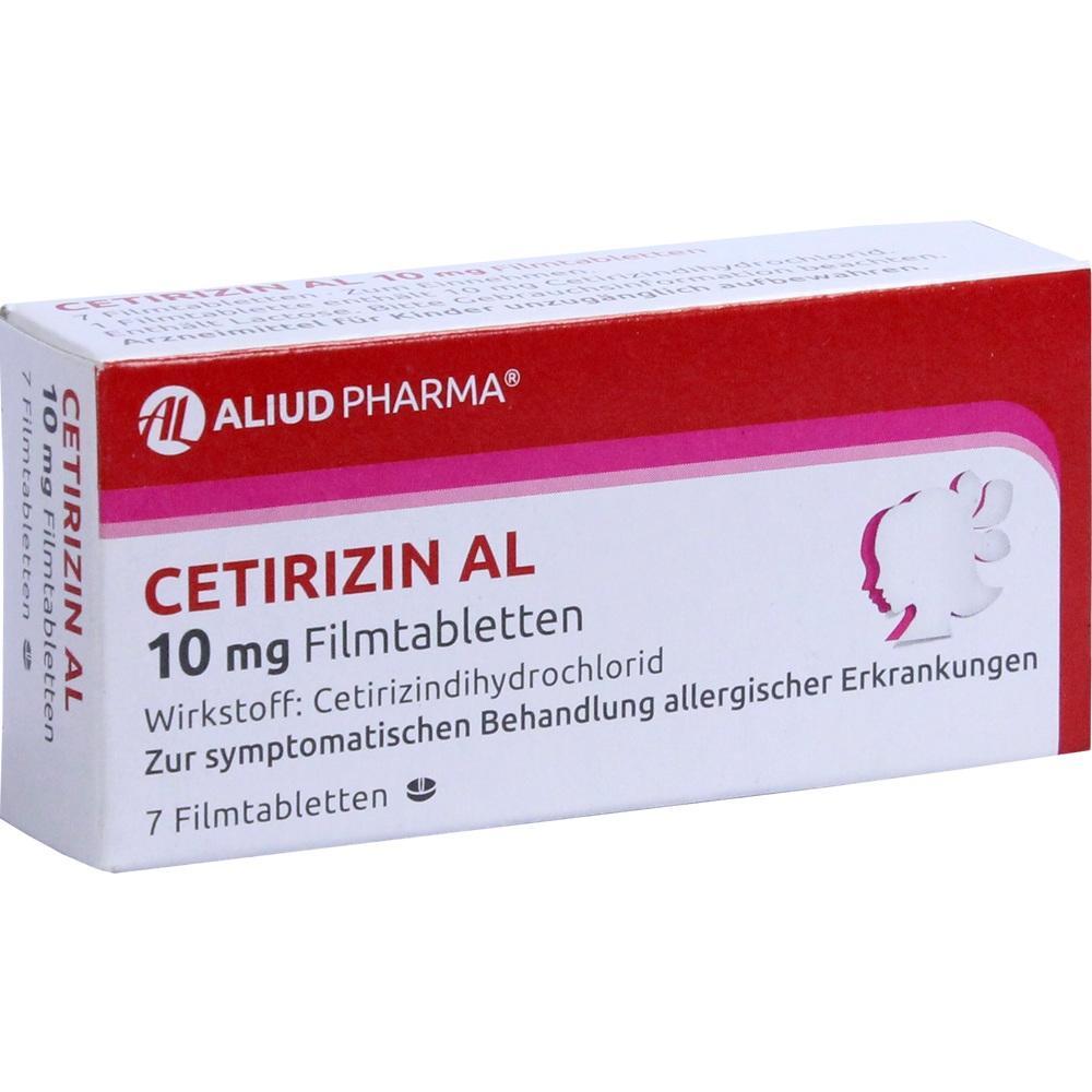 Eine Packung Cetirizin AL 10 mg Tabletten gegen Allergien.
