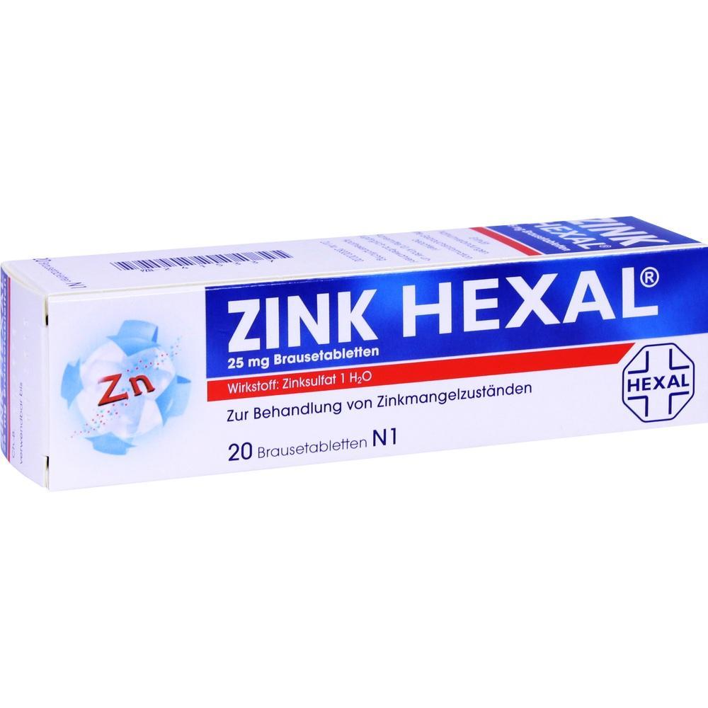 Eine Schachtel Zink Brausetabletten der Marke Hexal zur Behandlung von Zinkmangel.